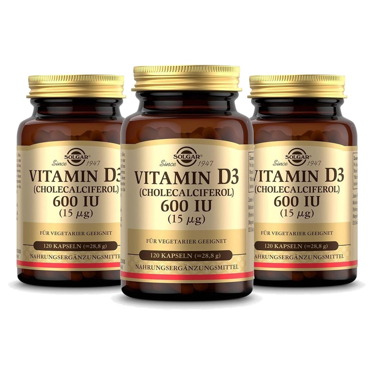 Solgar Vitamine D3 600 IU 15 µg 120 Vegetarische Capsules - 3-pack