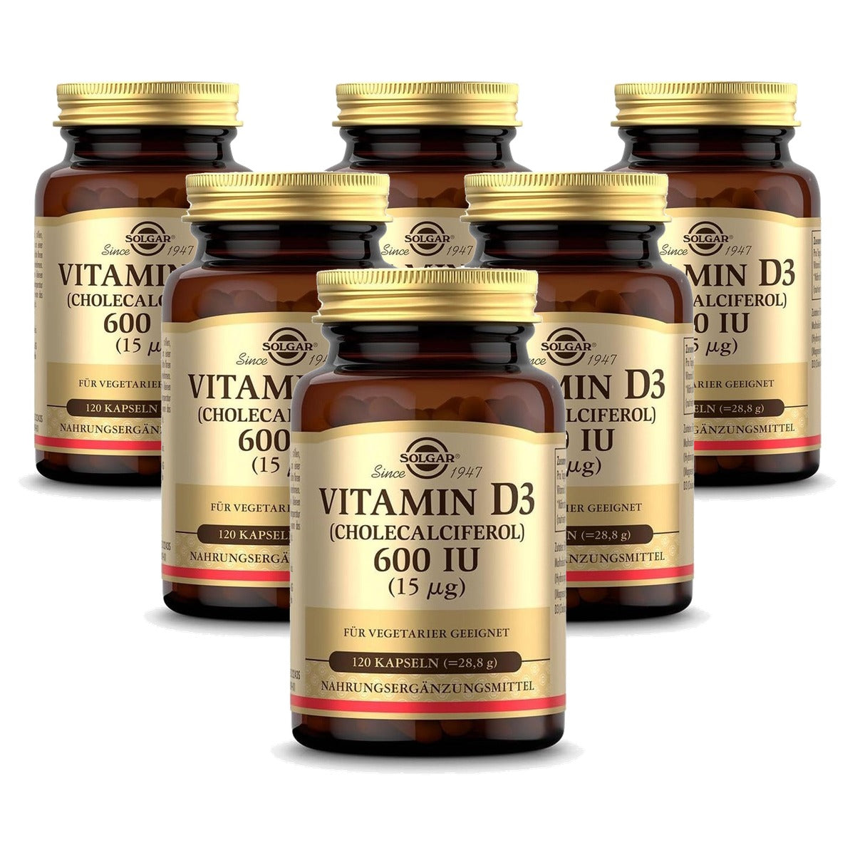 Solgar Vitamine D3 600 IU 15 µg 120 Vegetarische Capsules - 6-pack