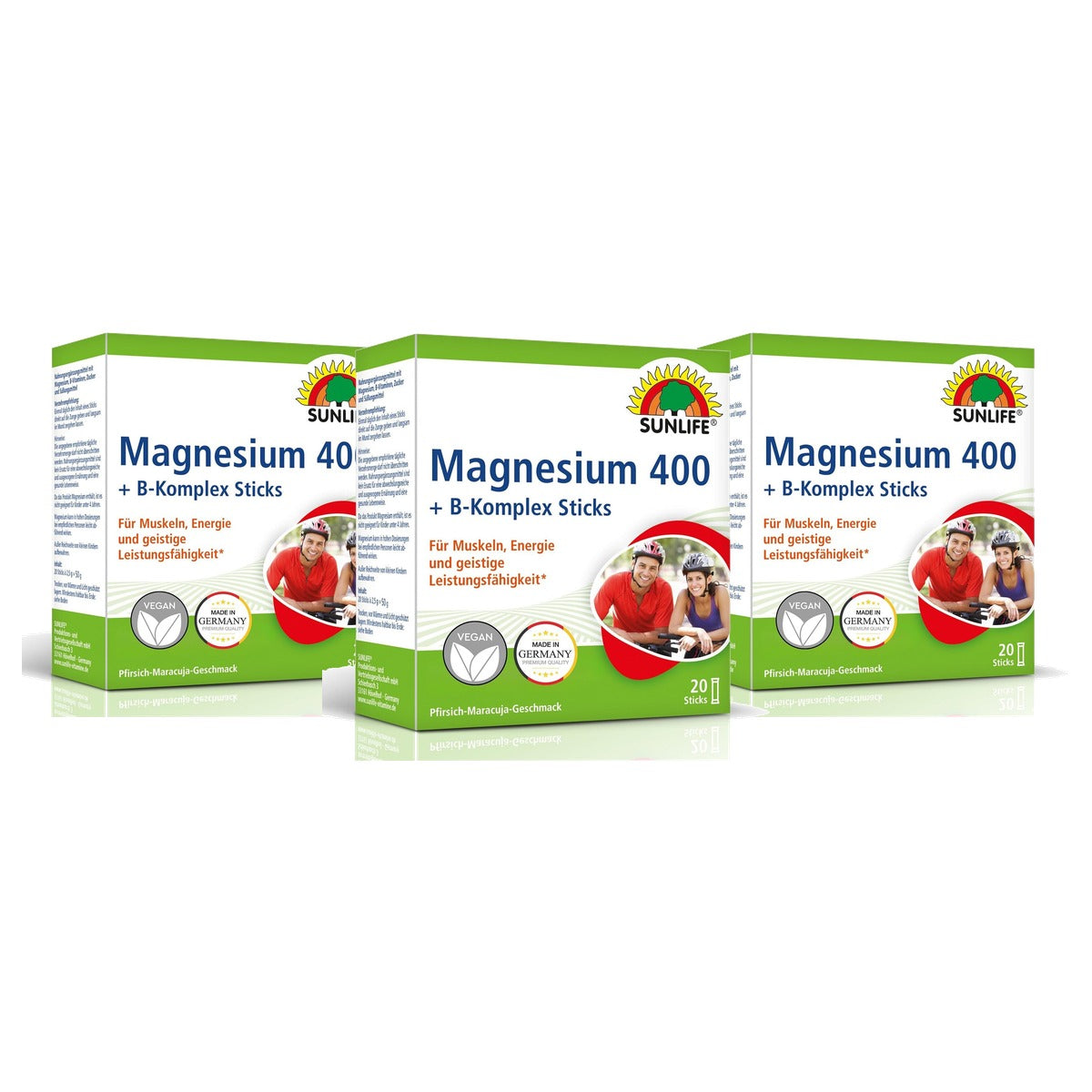 Sunlife Magnesium 400 + B-complex Sticks Perzik-Maracuja 20 st - 3-pack