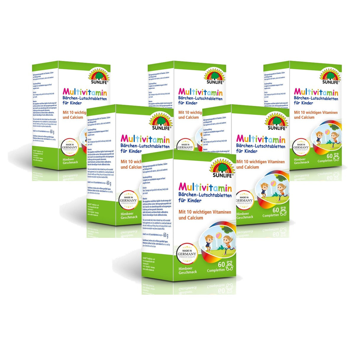Sunlife Multivitamine Kinderbeertjes Framboossmaak 60 st - 6-pack
