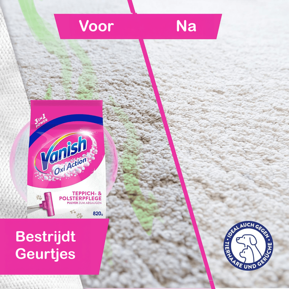 Vanish Oxi Action Tapijtreiniger - Poeder - 1 x 820g - Vlekkenreiniger - Vlekkenverwijderaar door My Store nu bij Huishoudvoordeel