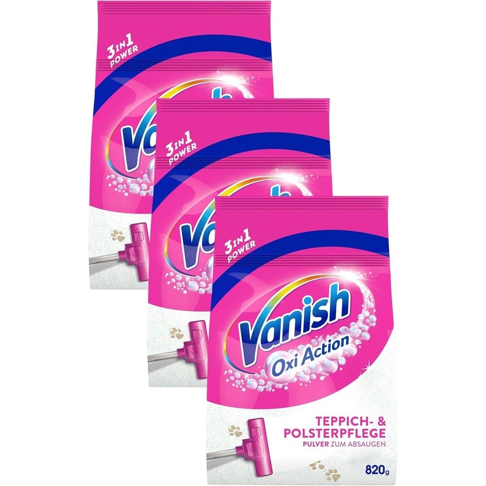 Vanish Oxi Action Tapijtreiniger - Poeder - 3 x 820g - Voordeelverpakking Vlekkenreiniger - Vlekkenverwijderaar door Vanish nu bij Huishoudvoordeel