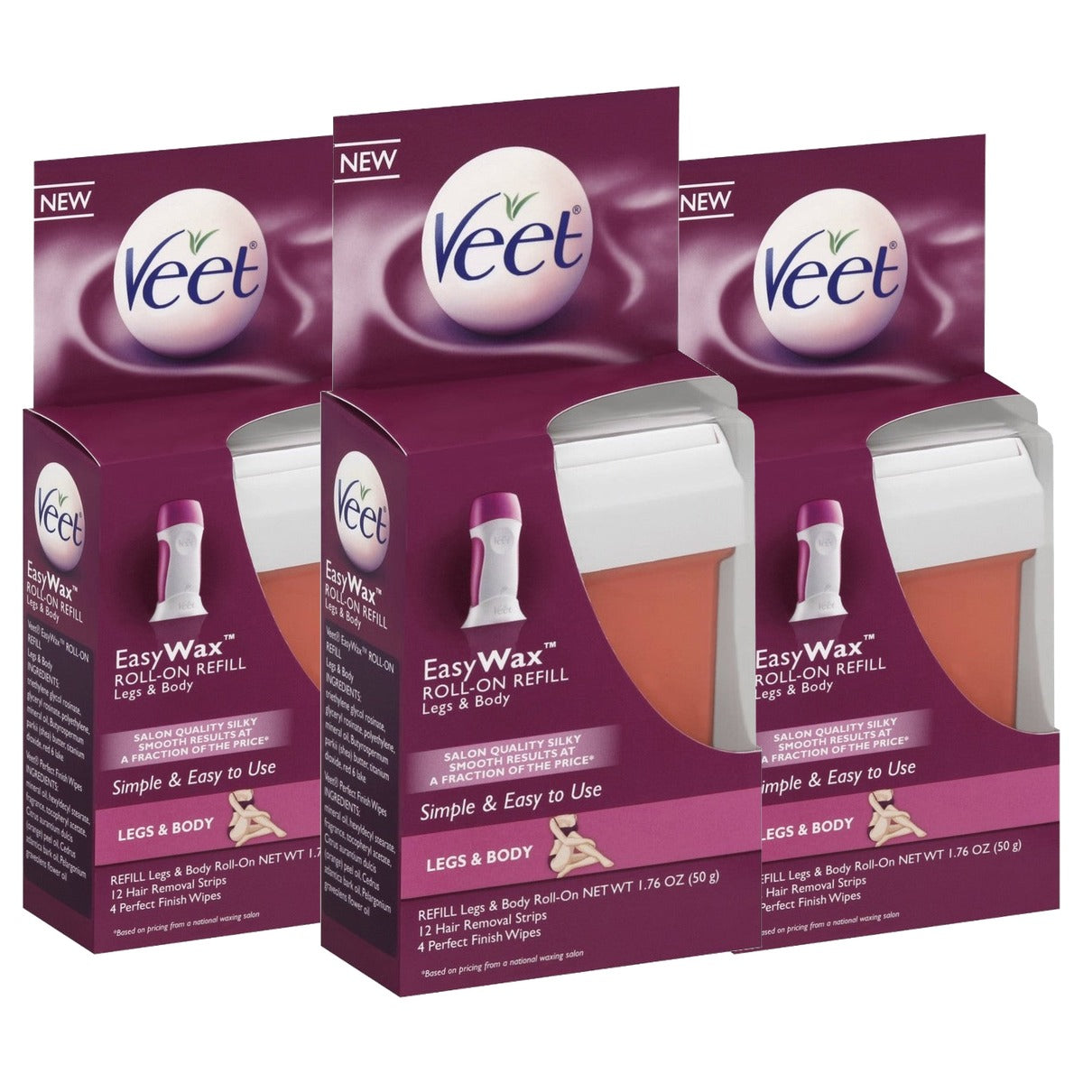 Veet Easy Wax Roll On Refill Legs & Body 3 x 50 ml - Voordeelverpakking
