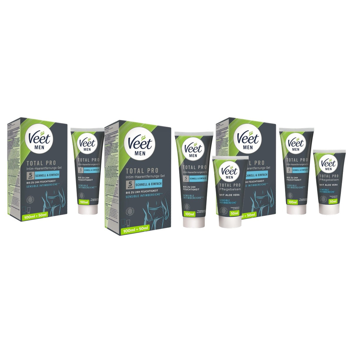 Veet Men Intim Ontharingsset met verzorgende balsem 3 x 150 ml - Voordeelverpakking