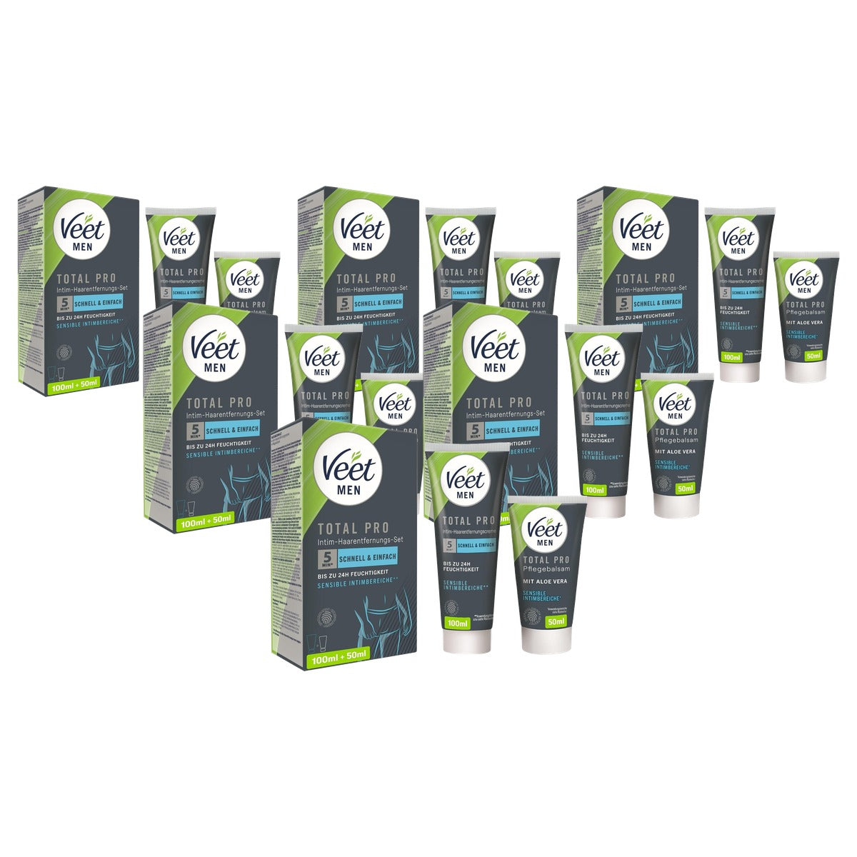 Veet Men Intim Ontharingsset met verzorgende balsem 6 x 150 ml - Voordeelverpakking