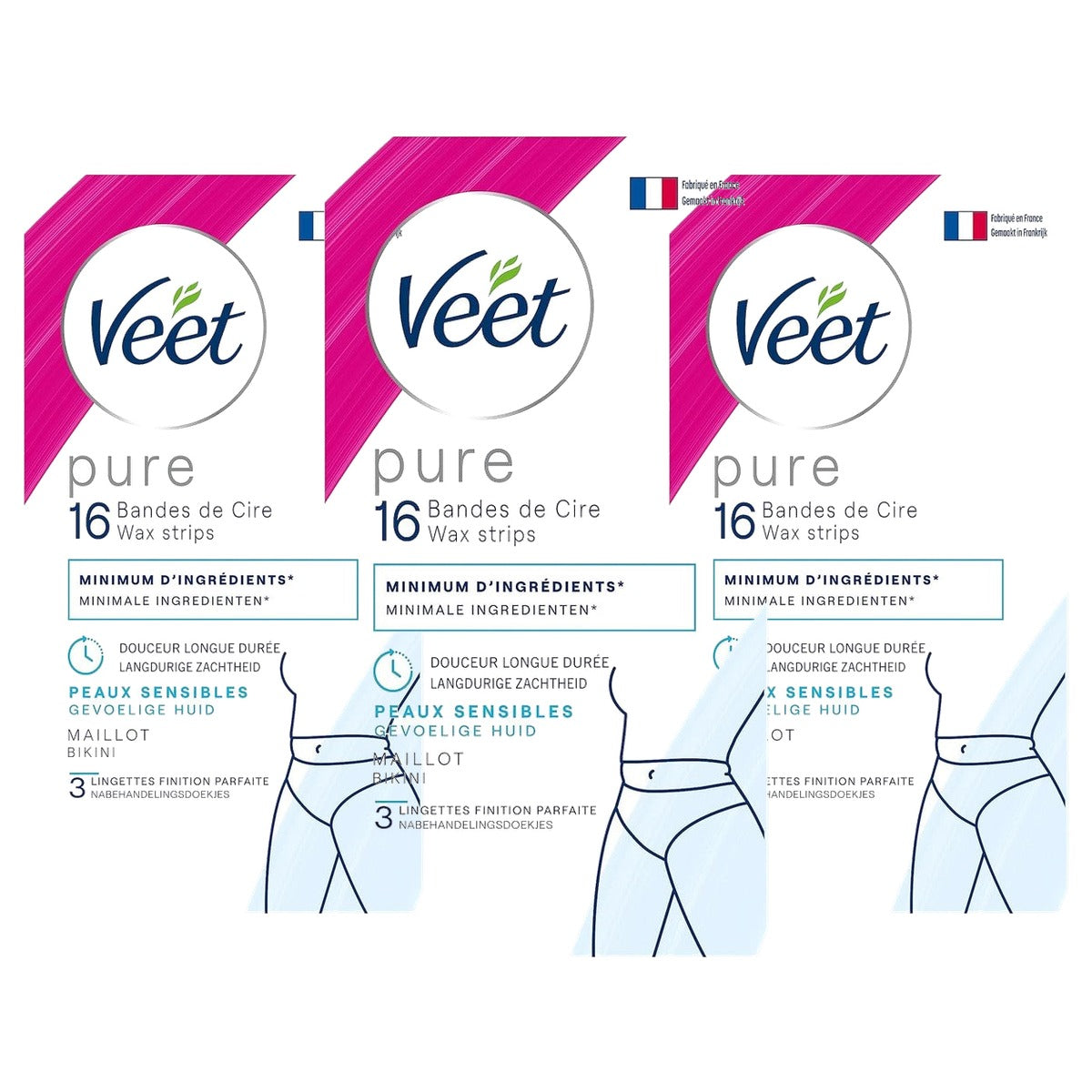 Veet Pure koude wasstrips gevoelige huid 16 strips - 3-pack