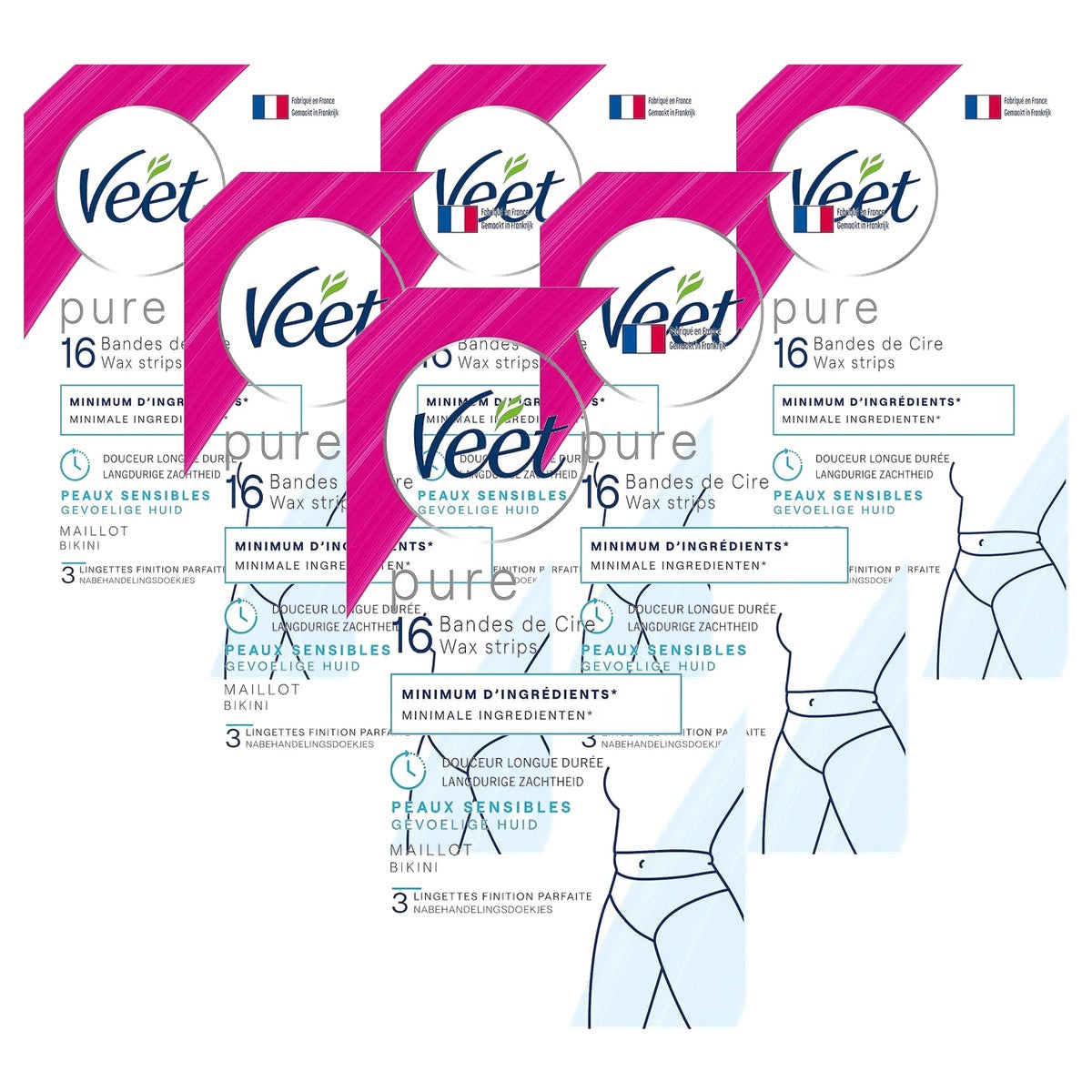 Veet Pure koude wasstrips gevoelige huid 16 strips - 6-pack