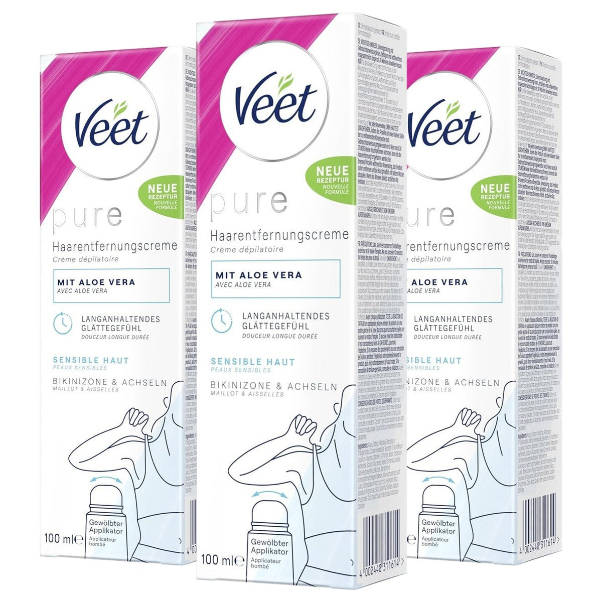 Veet Pure ontharingscrème bikinizone & oksels 3 x 100 ml - Voordeelverpakking