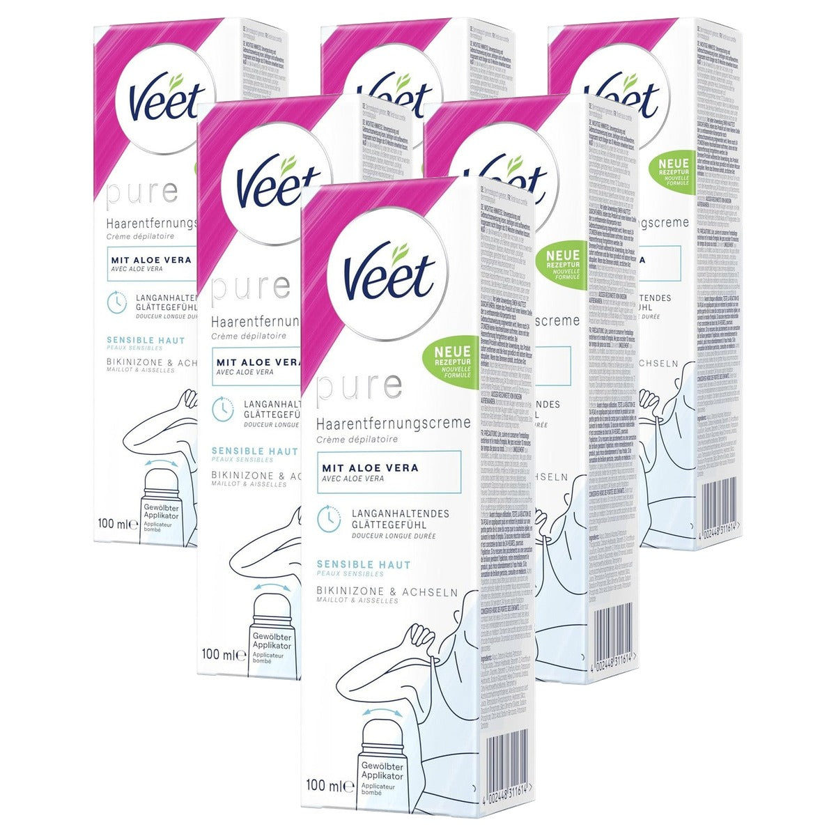 Veet Pure ontharingscrème bikinizone & oksels 6 x 100 ml - Voordeelverpakking