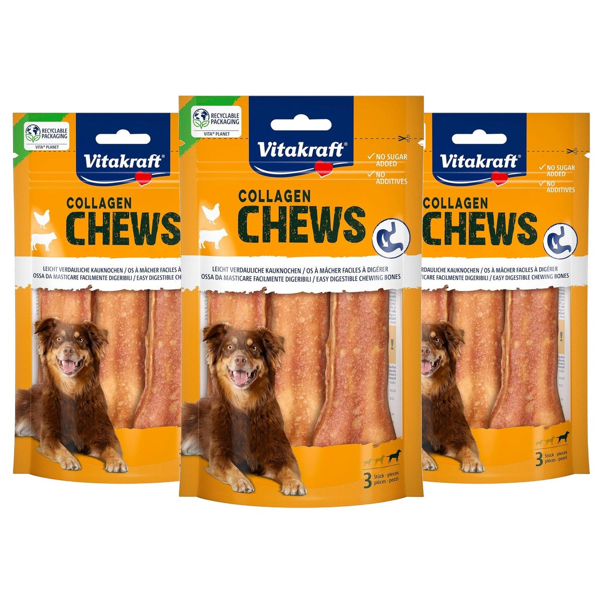 Vitakraft Collageen Chews Hondenkauwbotten met Kippenlever 110 g - 3-pack