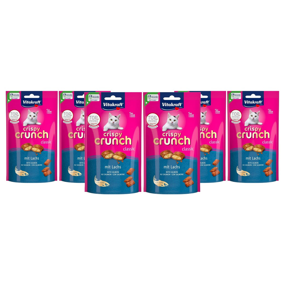 Vitakraft Crispy Crunch Snackkussen Gevuld met Zalm (1 x 60 g, verpakking van 2) - 3-pack
