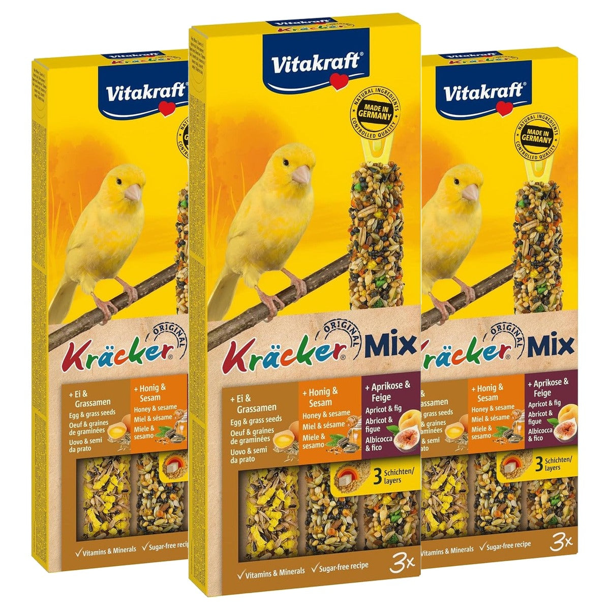 Vitakraft Kruikmix Vogelsnack Knabbelstokjes met Ei, Abrikoos-Vijg en Honing-Sesam 10 x 80 g - 3-pack