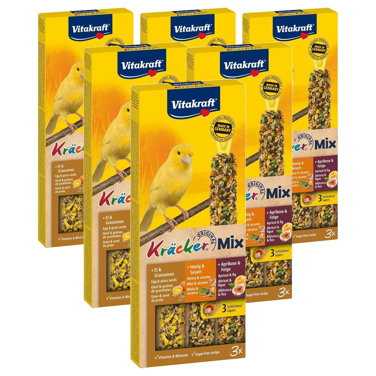 Vitakraft Kruikmix Vogelsnack Knabbelstokjes met Ei, Abrikoos-Vijg en Honing-Sesam 10 x 80 g - 6-pack