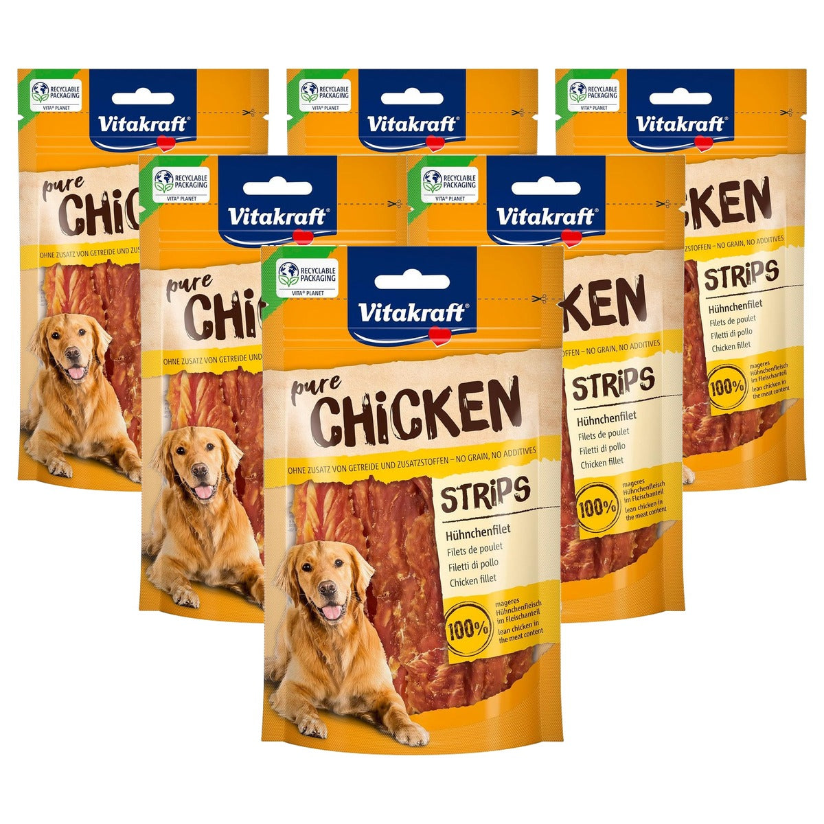 Vitakraft Pure Chicken Strips Hondenlekkernijen van Kippenfilet (1 x 80 g) - 6-pack