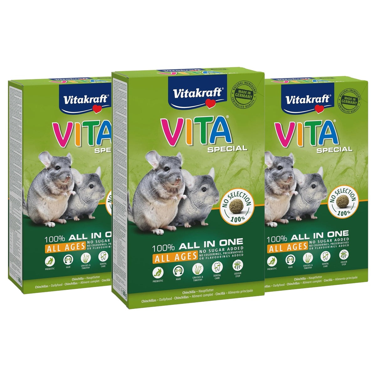 Vitakraft Vita Special All Ages Chinchillavoer met Grassen en Kruiden (1 x 600 g) - 3-pack