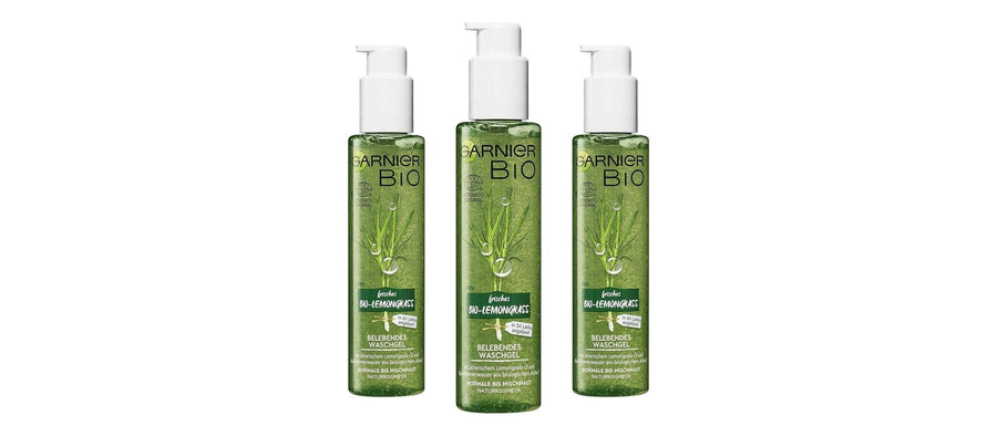 Drie flessen Garnier Bio Lemongrass wasgel met pompje, 150 ml