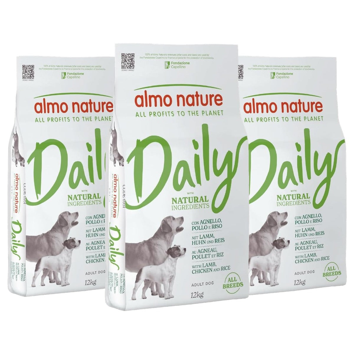 Almo Nature Daily All Breeds Droogvoer Hond Lam, Kip en Rijst 12 kg - 3-pack