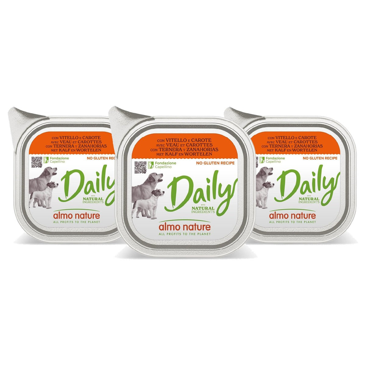 Almo Nature Daily Natvoer voor Honden met Kalf en Wortelen 32 x 100 g - 3-pack