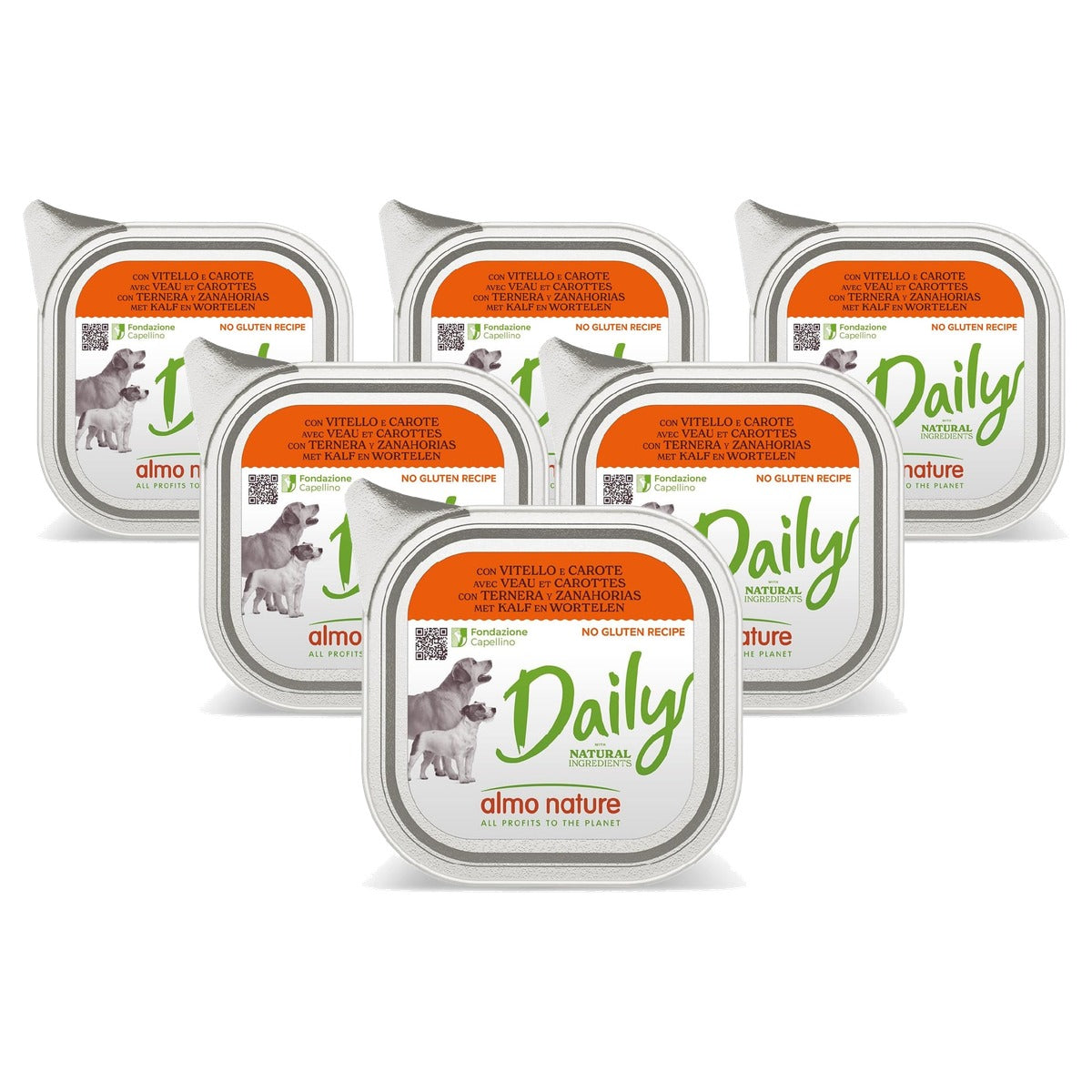 Almo Nature Daily Natvoer voor Honden met Kalf en Wortelen 32 x 100 g - 6-pack