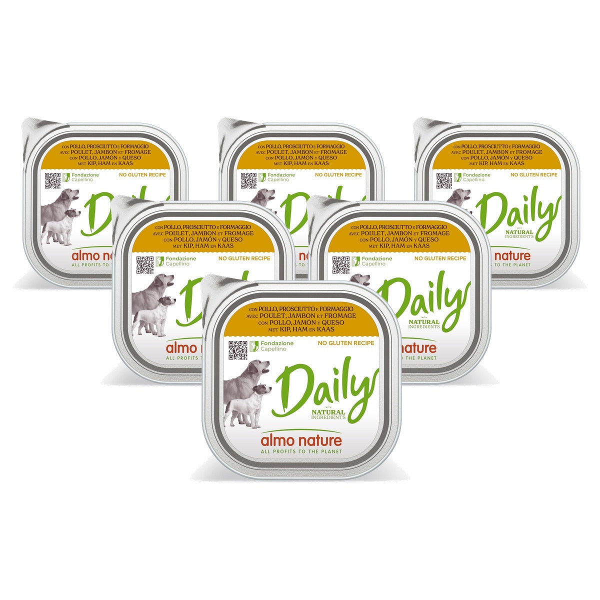 Almo Nature Daily Natvoer Hond Kip, Ham en Kaas 9 x 300 g - 6-pack
