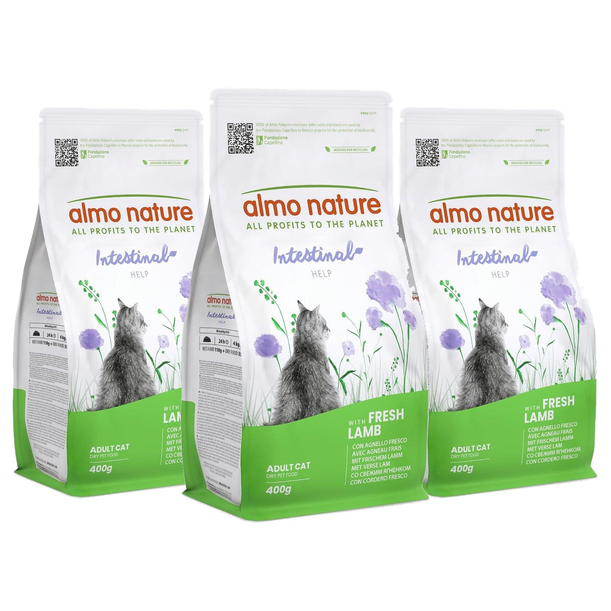 Almo Nature Darmondersteuning Droogvoer voor Volwassen Katten met Vers Lam 400 g - 3-pack