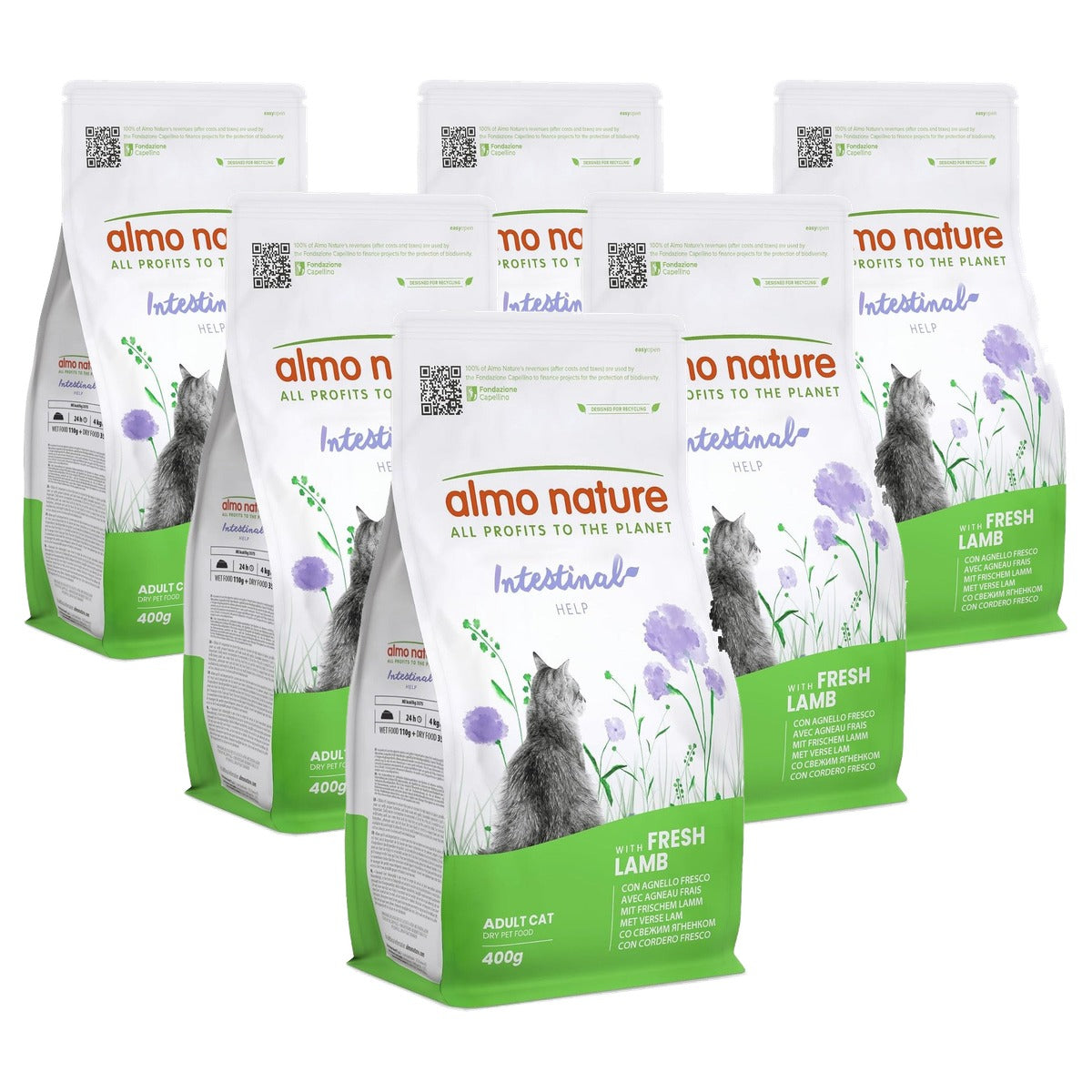 Almo Nature Darmondersteuning Droogvoer voor Volwassen Katten met Vers Lam 400 g - 6-pack