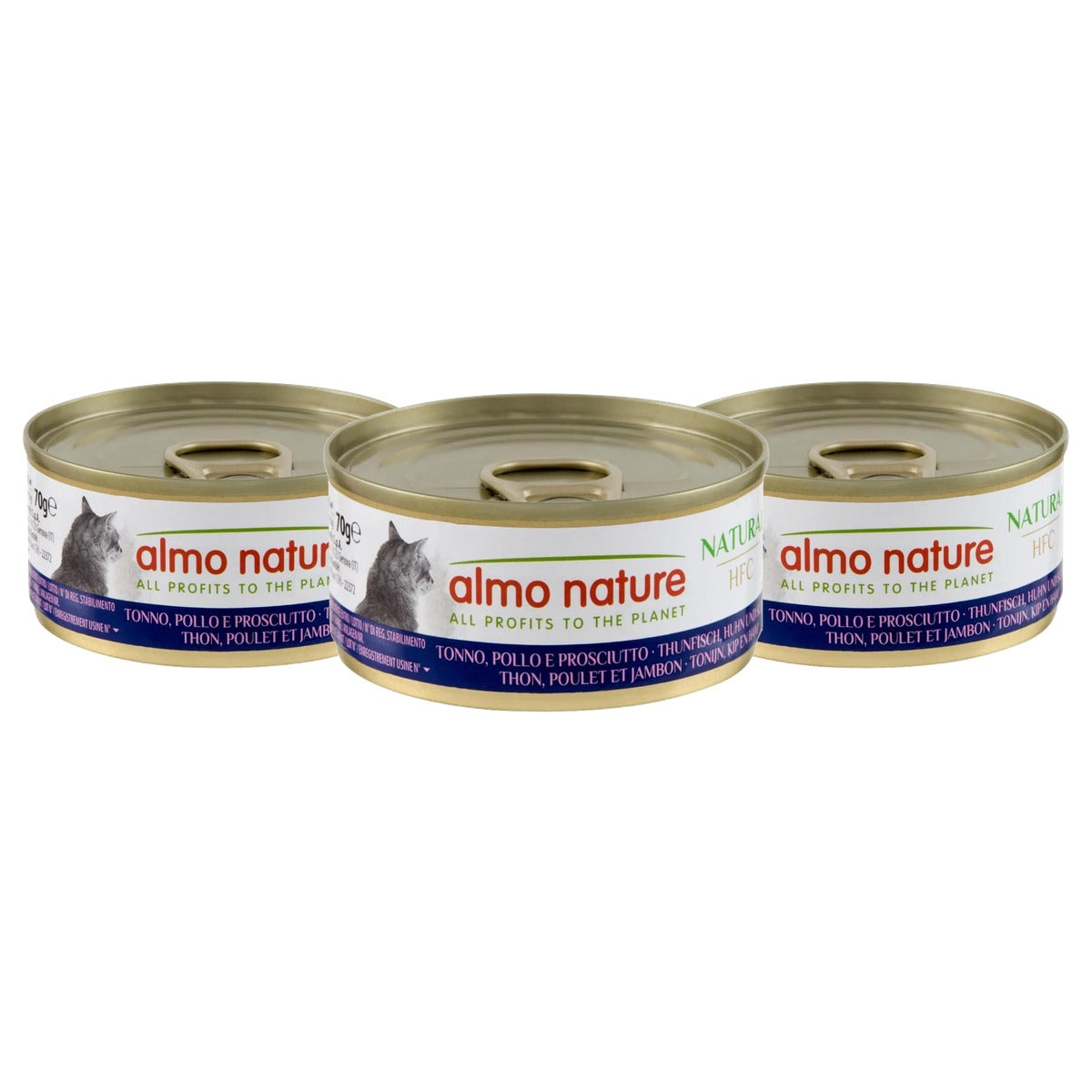 Almo Nature HFC Natural Natvoer voor Katten Tonijn, Kip en Ham 24 x 70 g - 3-pack
