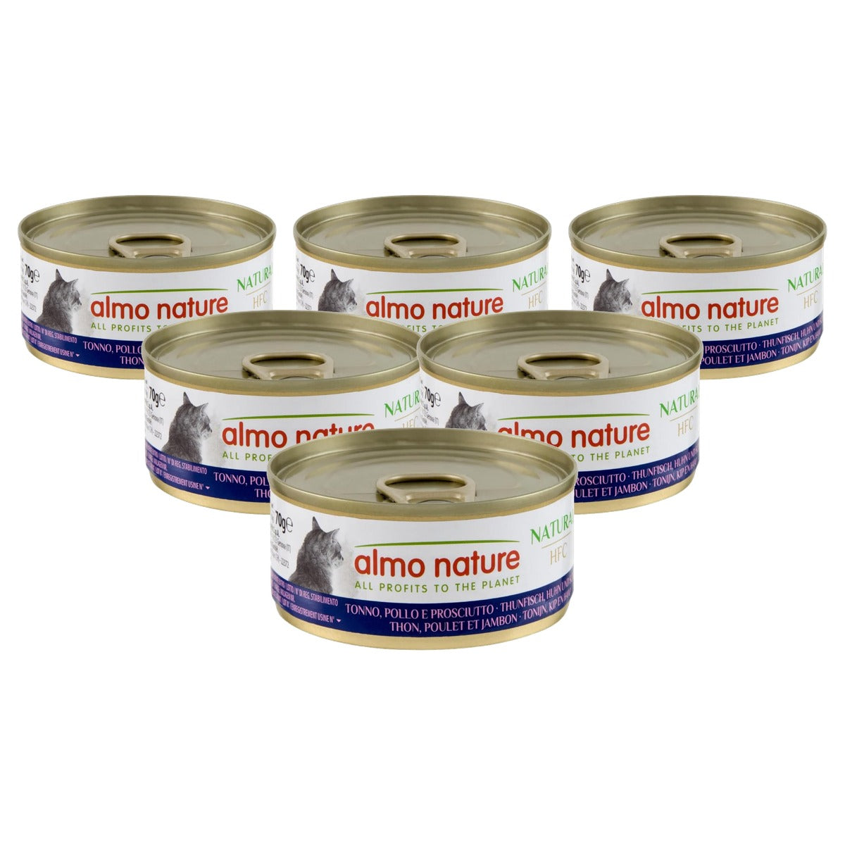 Almo Nature HFC Natural Natvoer voor Katten Tonijn, Kip en Ham 24 x 70 g - 6-pack