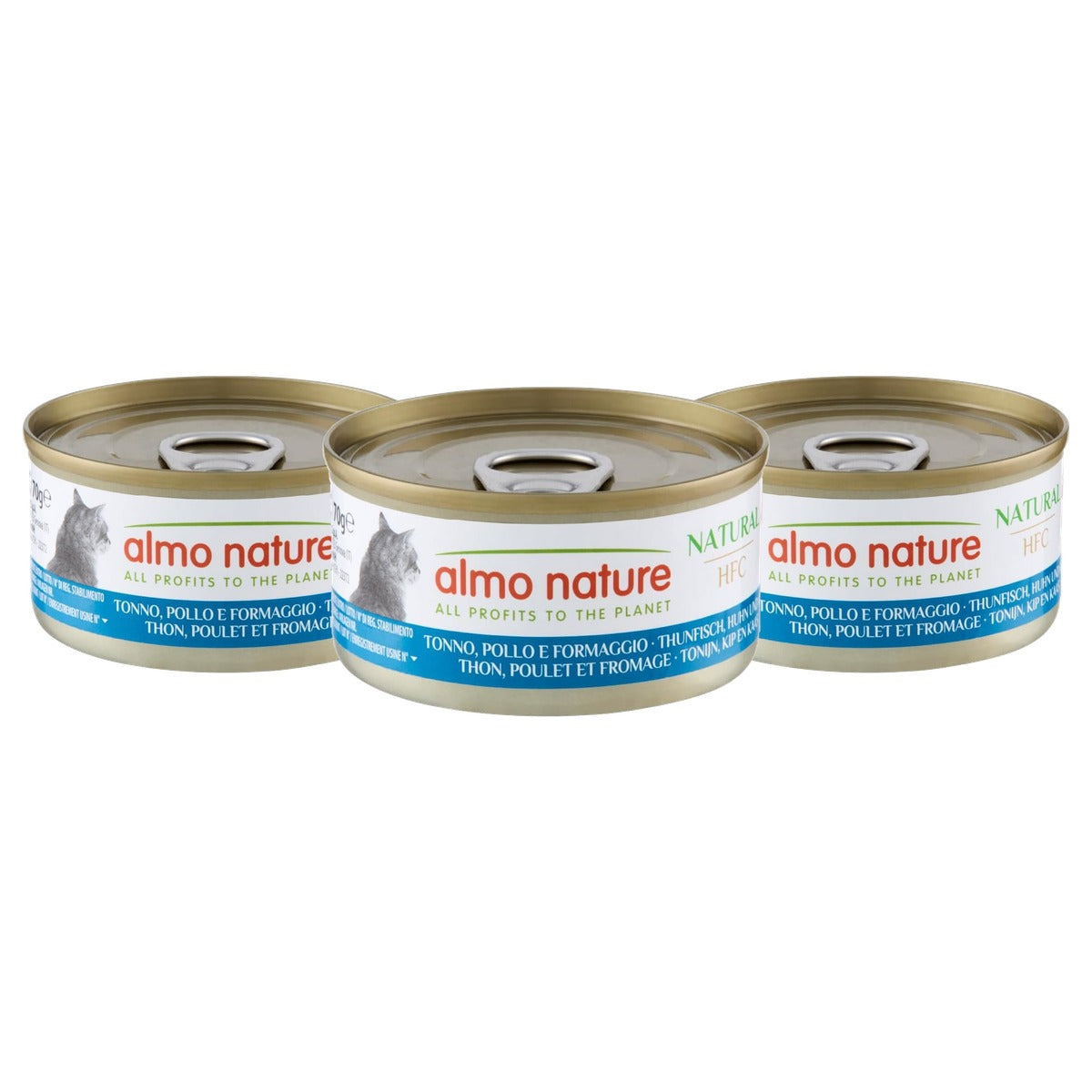 Almo Nature HFC Natural Kattenvoer Nat Tonijn, Kip en Kaas 24 x 70 g - 3-pack