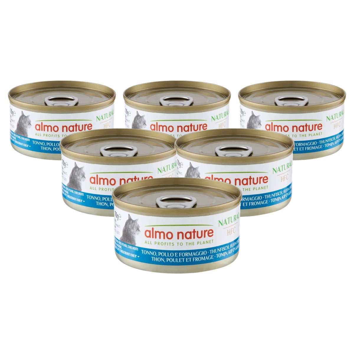 Almo Nature HFC Natural Kattenvoer Nat Tonijn, Kip en Kaas 24 x 70 g - 6-pack