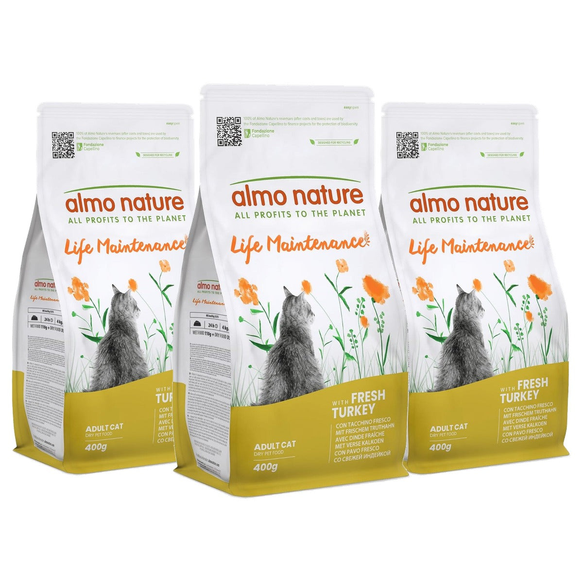 Almo Nature Life Maintenance Droogvoer Kat Verse Kalkoen 400 g - 3-pack