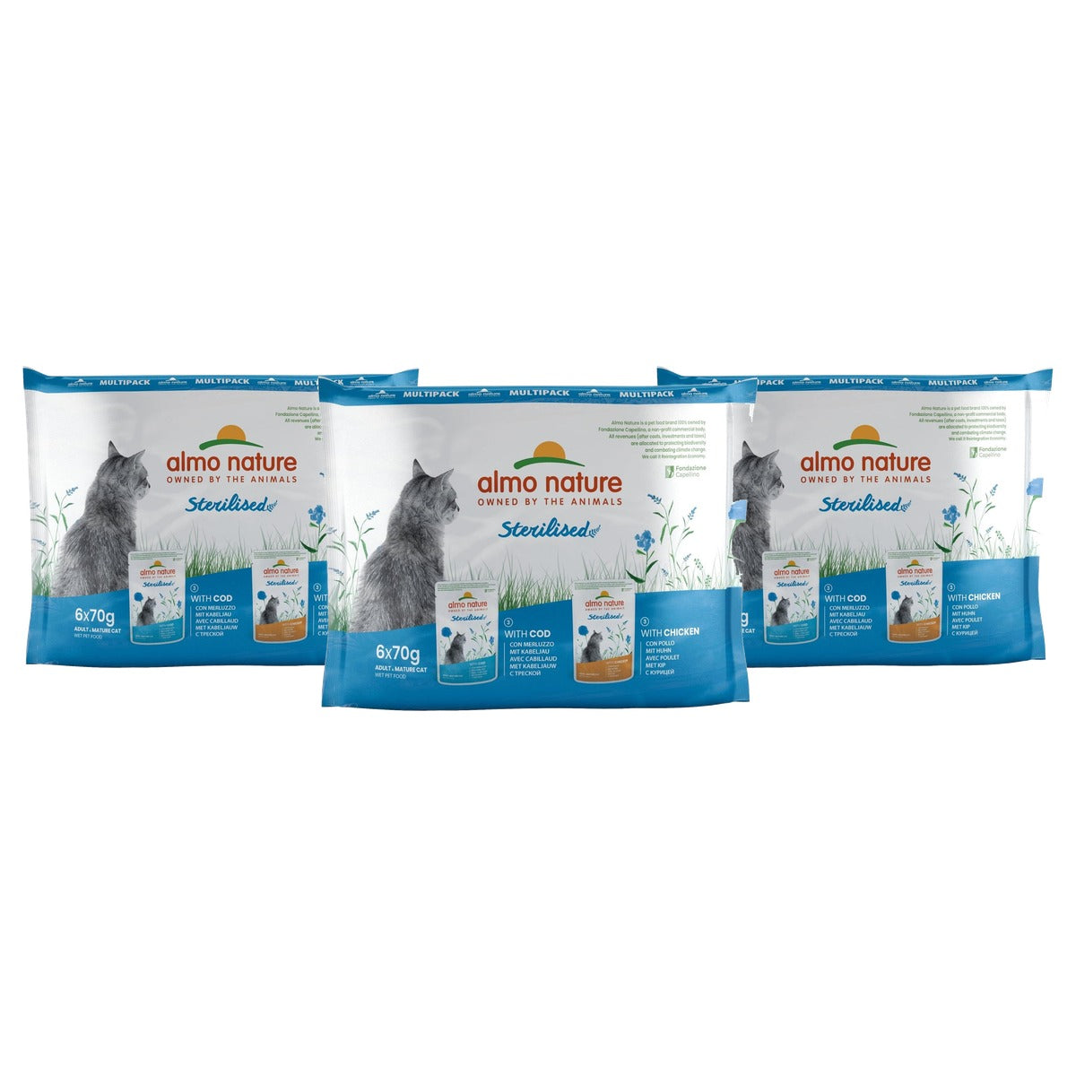 Almo Nature Sterilised Kattenvoer Kabeljauw en Kip 6 x 70 g - 3-pack