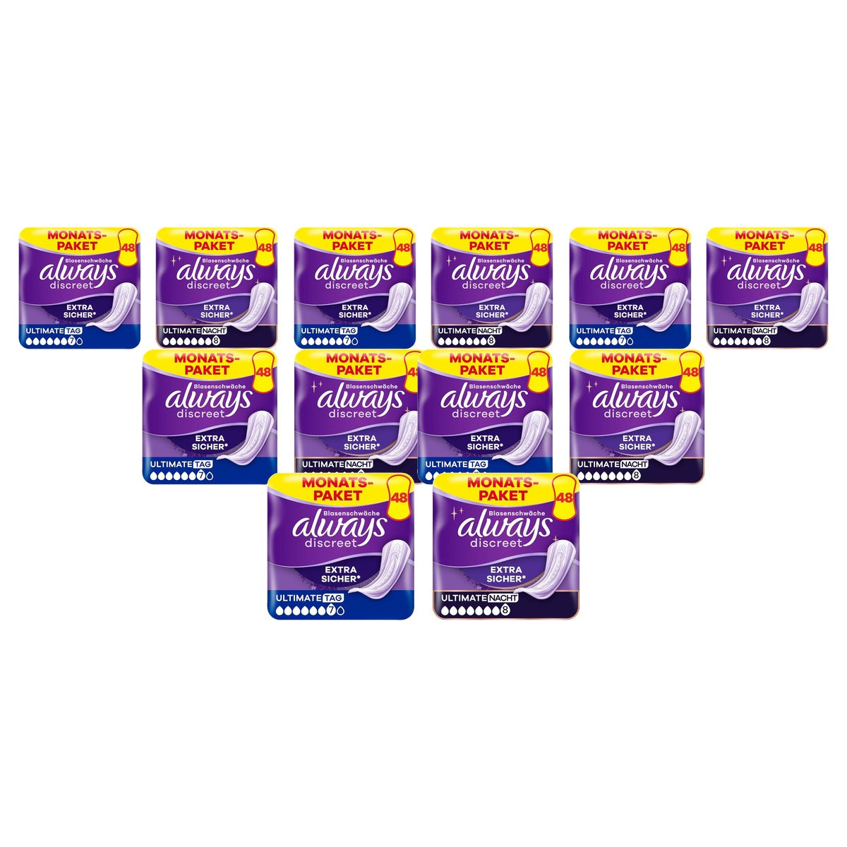 Always Discreet Ultimate Nacht & Dag, 48 + 48 inlegzolen - 6-pack