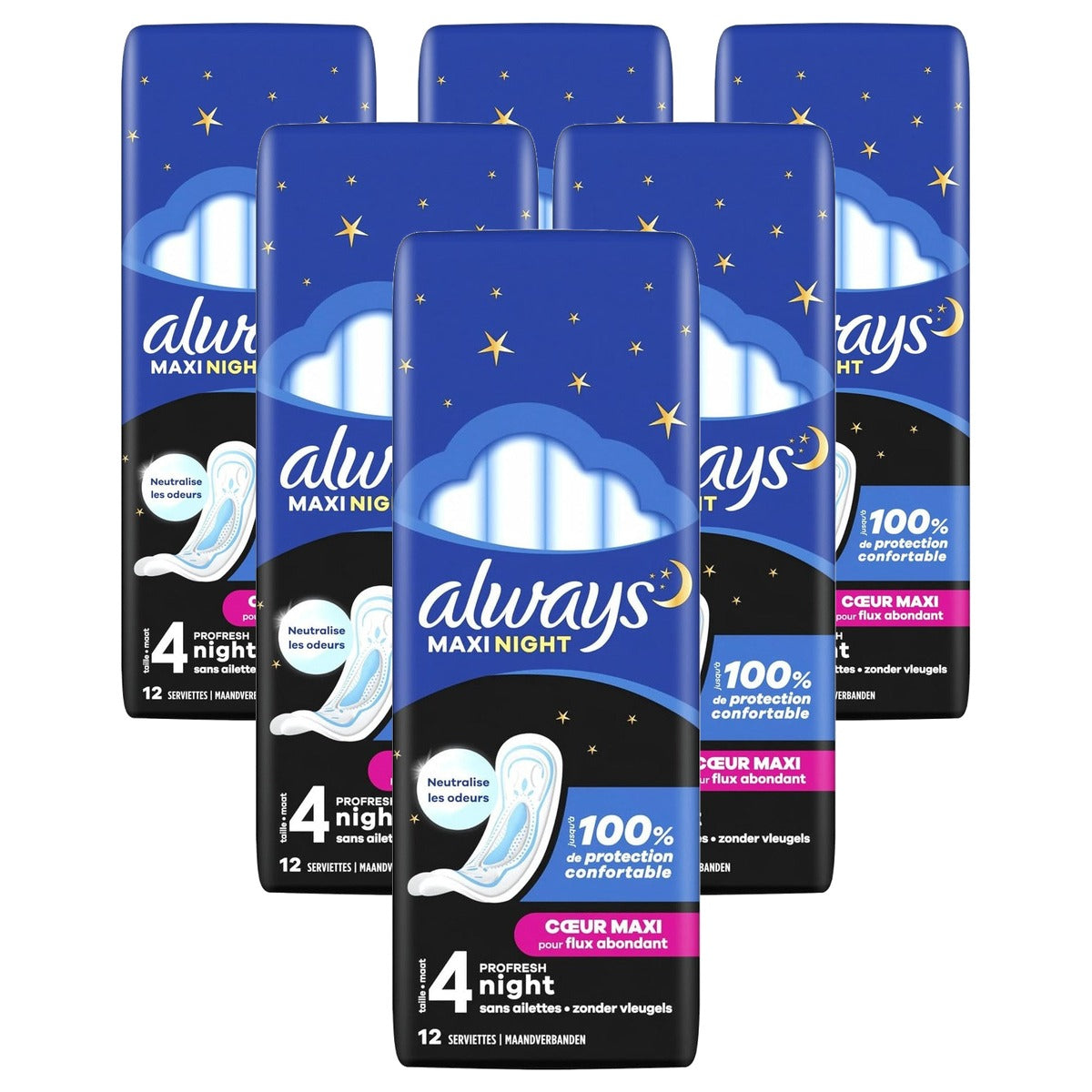 Always Maxi Night ProFresh Banden zonder Vleugel 6 x 12 stuk - Voordeelverpakking