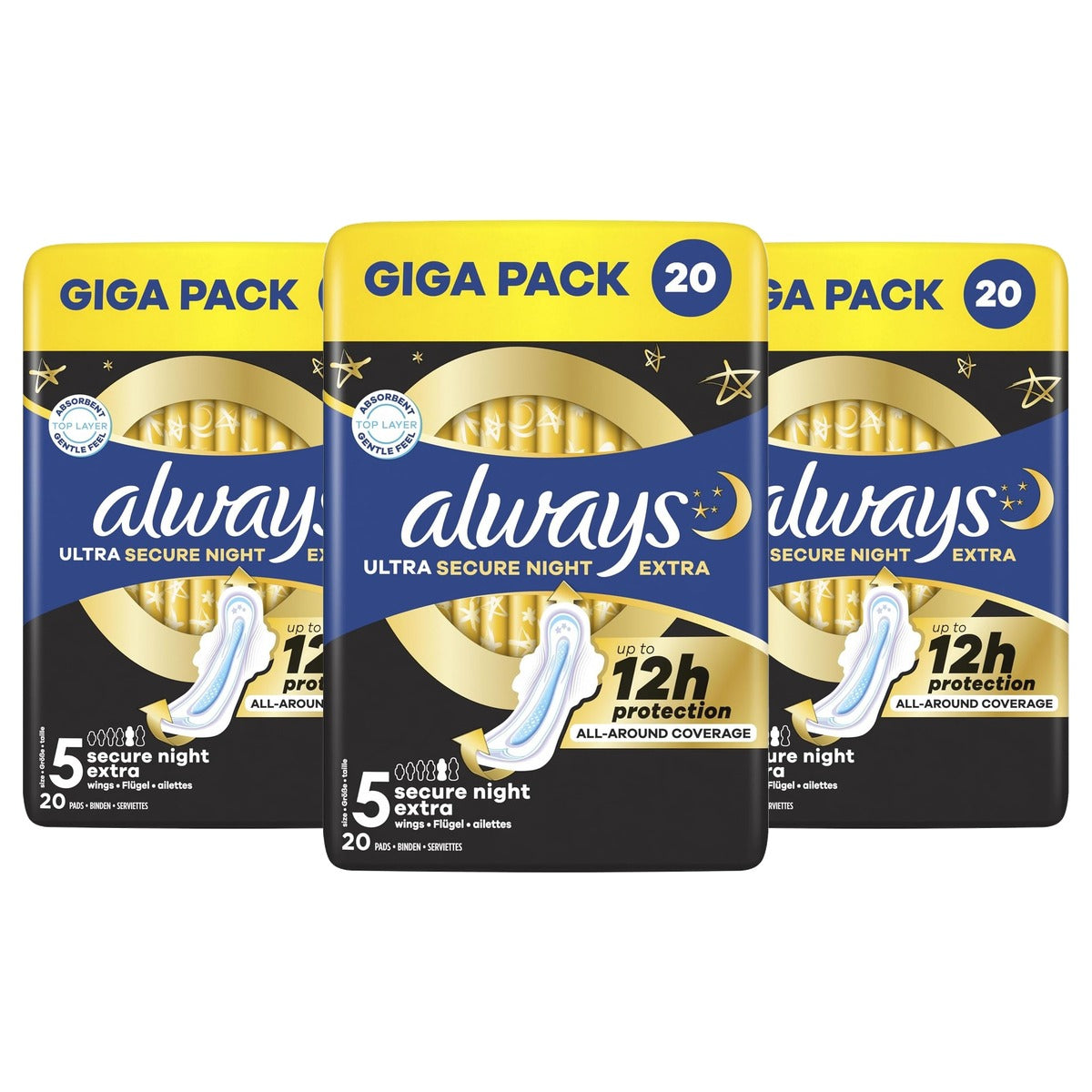 Always Ultra Secure Night Maandverband maat 5 met vleugels 3 x 20 stuks - Voordeelverpakking