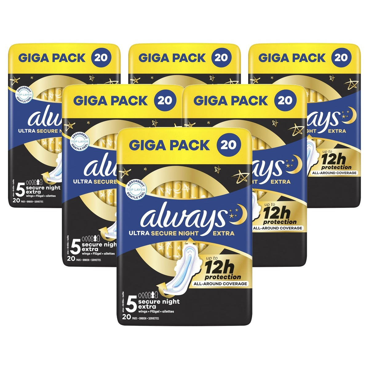 Always Ultra Secure Night Maandverband maat 5 met vleugels 6 x 20 stuks - Voordeelverpakking