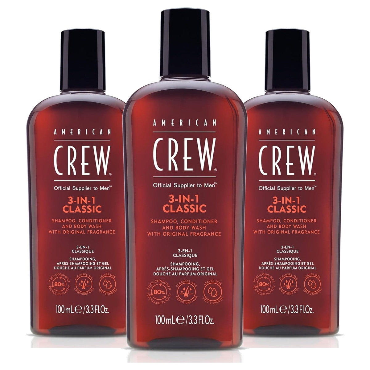 American Crew 3-in-1 Classic Shampoo, Conditioner & Body Wash 100 ml - 3-pack