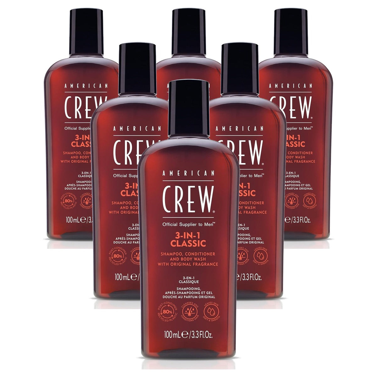American Crew 3-in-1 Classic Shampoo, Conditioner & Body Wash 100 ml - 6-pack
