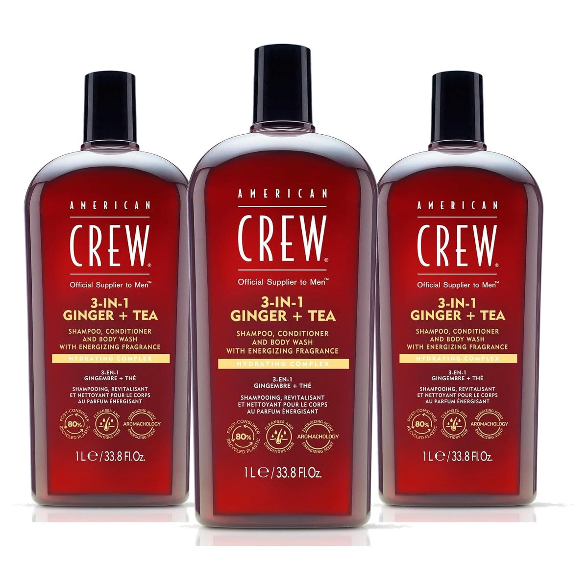 American Crew 3-in-1 Ginger & Tea Shampoo, Conditioner & Body Wash 1000 ml - 3-pack