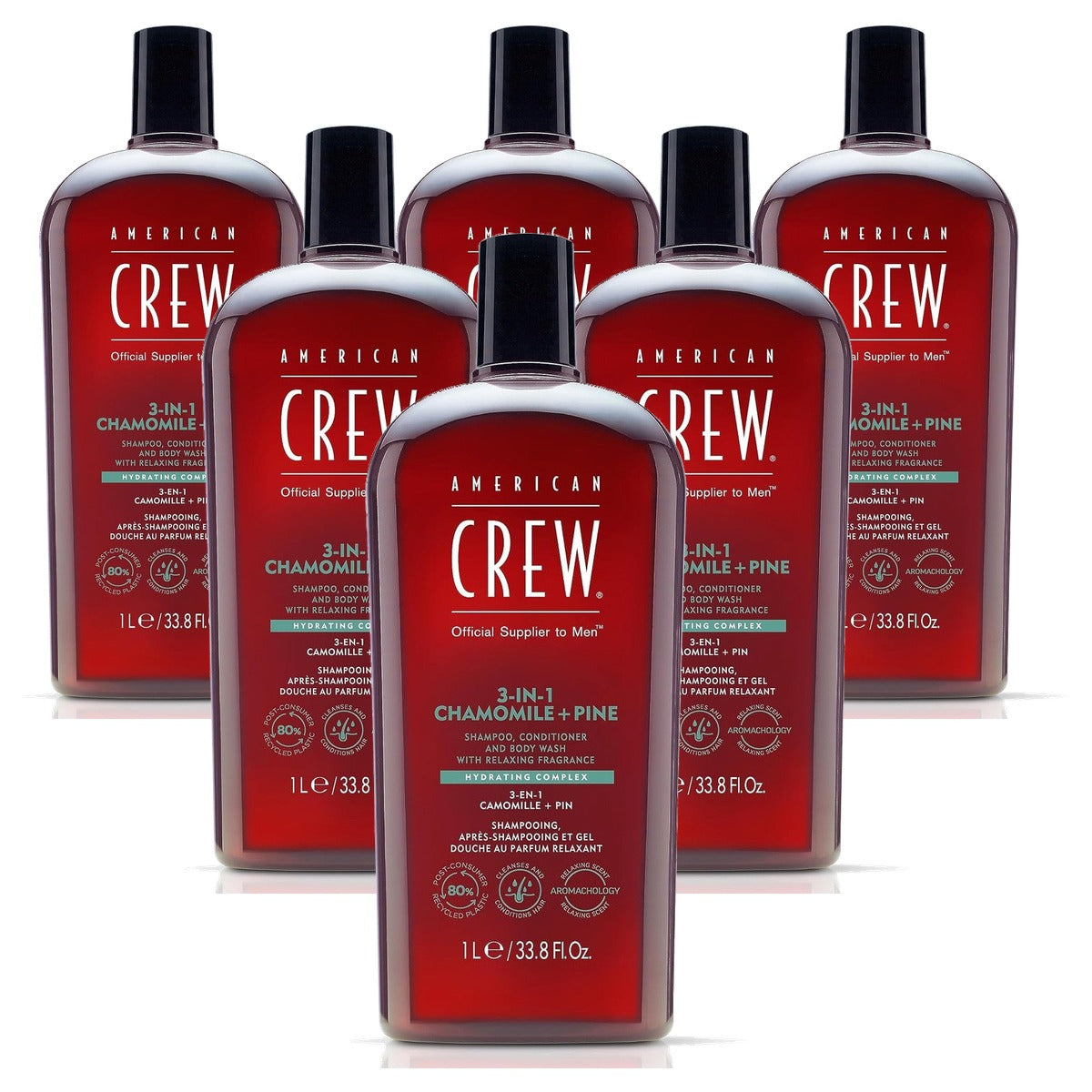 American Crew 3-in-1 Chamomile & Pine Shampoo & Douchegel 1000 ml - 6-pack