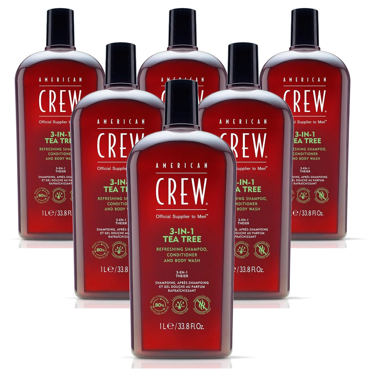 American Crew 3-in-1 Tea Tree Shampoo & Douchegel 1000 ml - 6-pack