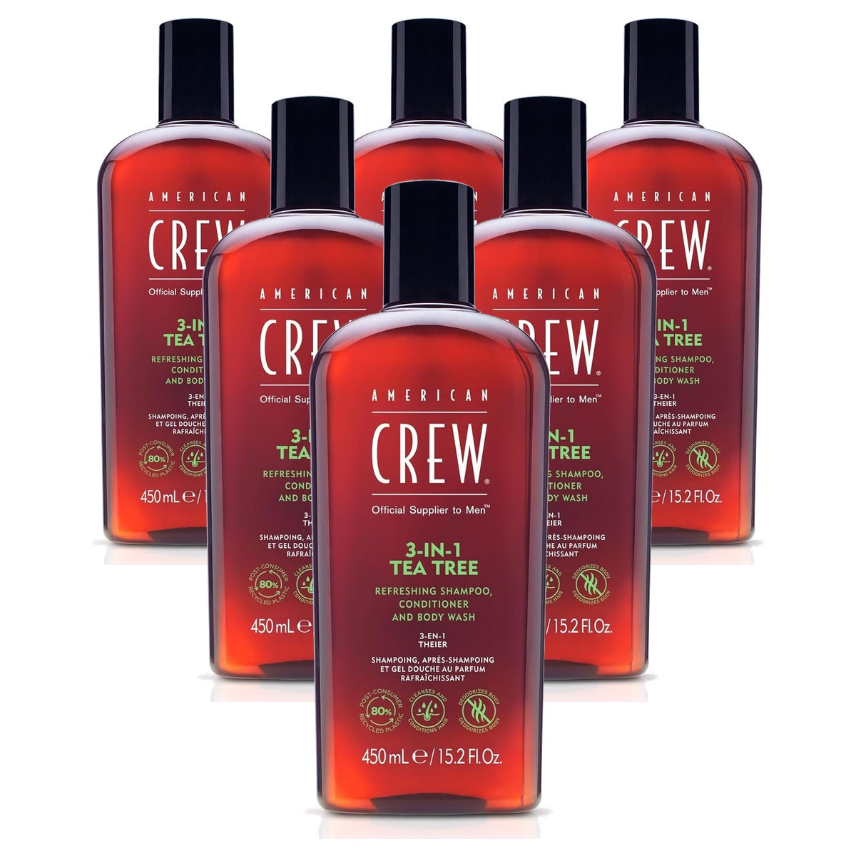 American Crew 3-in-1 Tea Tree Shampoo & Douchegel 450 ml - 6-pack