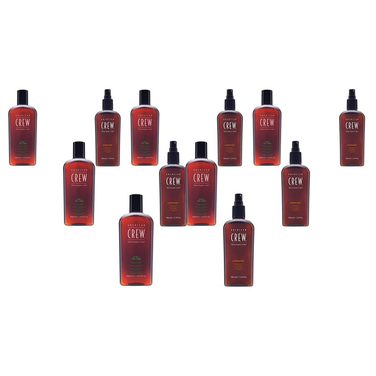 American Crew 3-in-1 Tea Tree Shampoo, Conditioner & Douchegel 450 ml & Alternator Spray - 6-pack