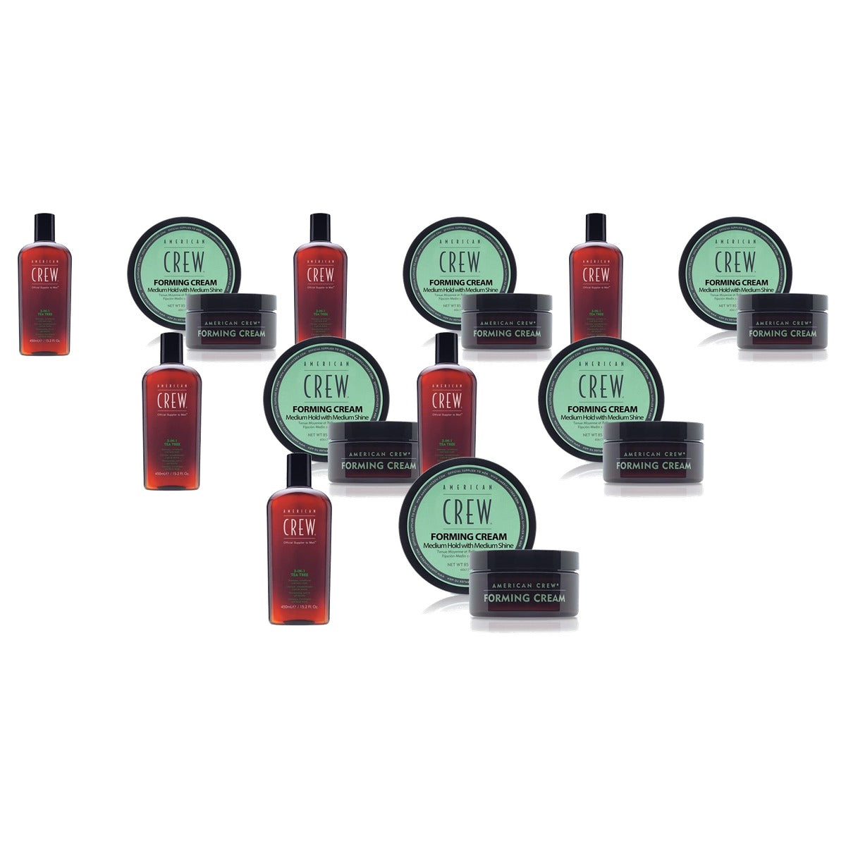 American Crew 3-in-1 Tea Tree Shampoo, Conditioner & Douchegel 450 ml & Forming Cream - 6-pack
