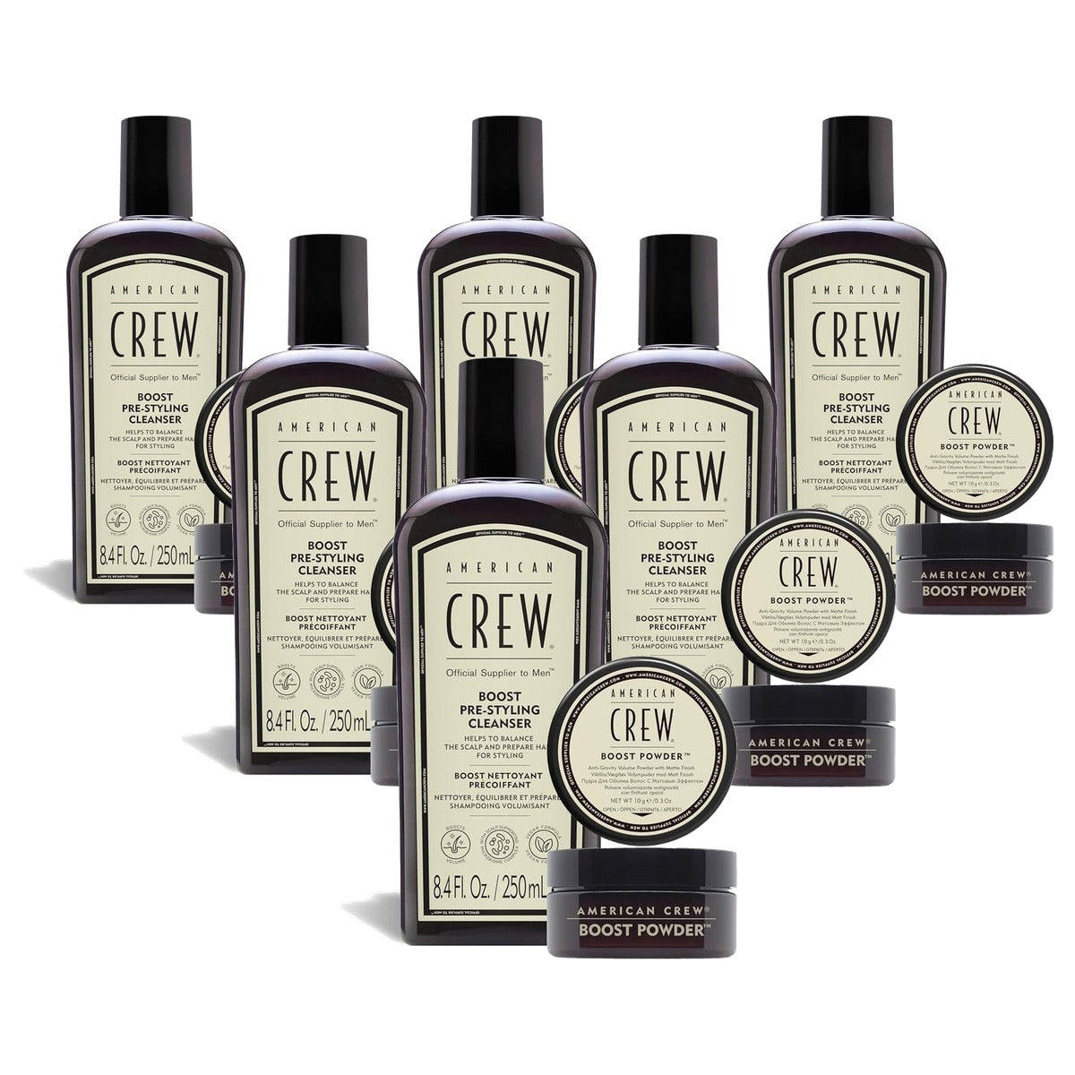 American Crew Boost Pre-Styling Shampoo 250 ml & Boost Poeder 10 g - 6-pack