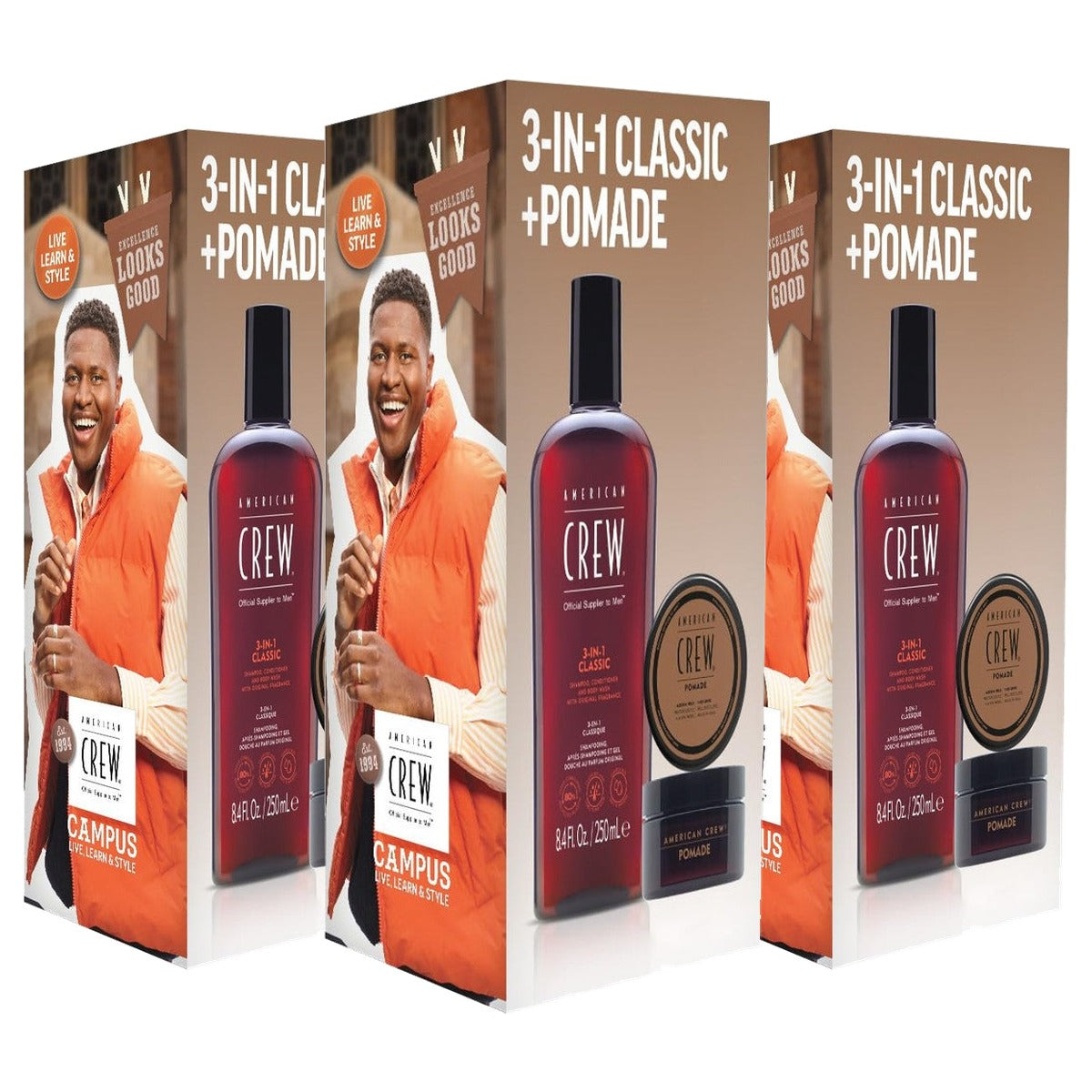 American Crew Duo Set 3-in-1 Classic Shampoo, Conditioner & Body Wash 250 ml + Pomade 50 g - 3-pack