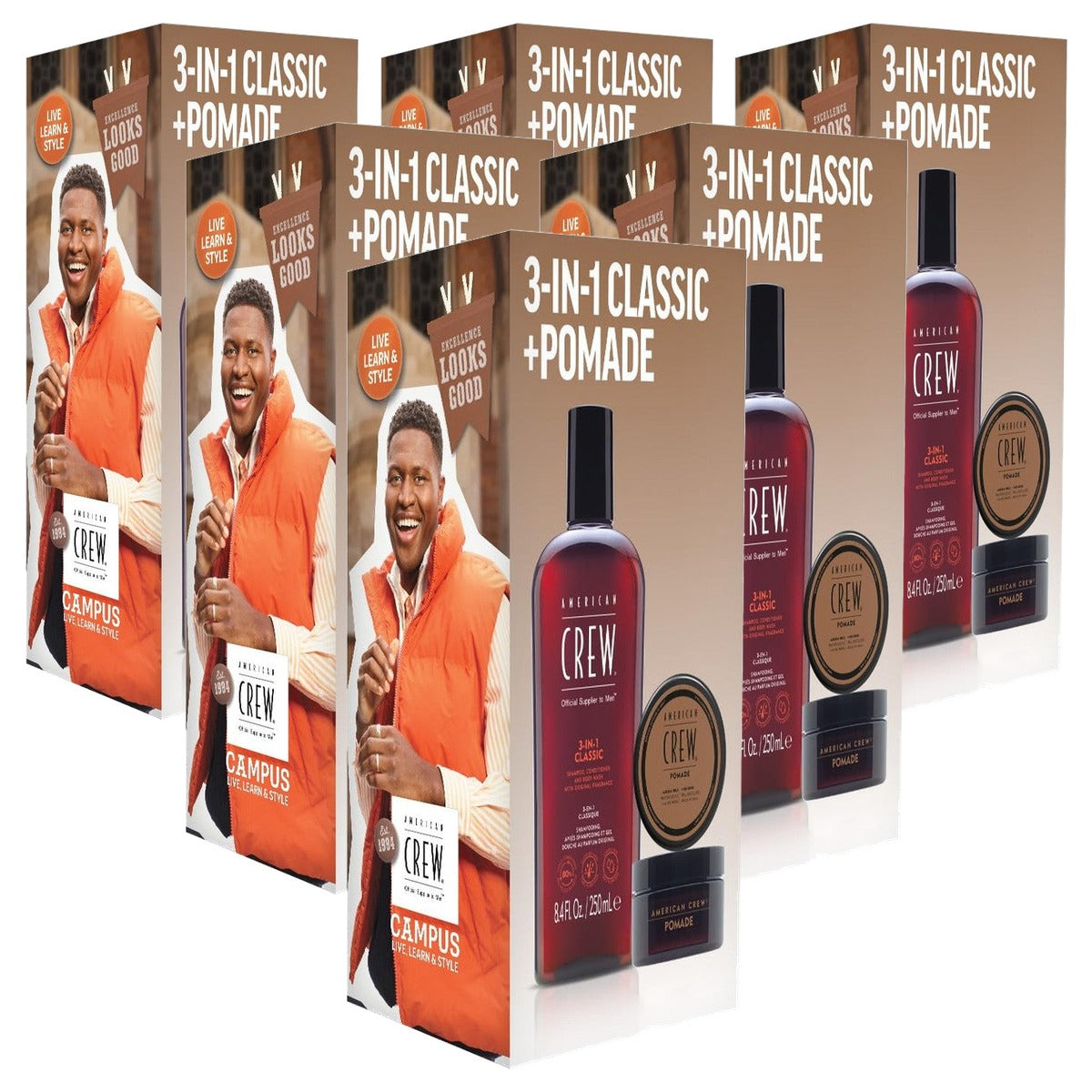 American Crew Duo Set 3-in-1 Classic Shampoo, Conditioner & Body Wash 250 ml + Pomade 50 g - 6-pack