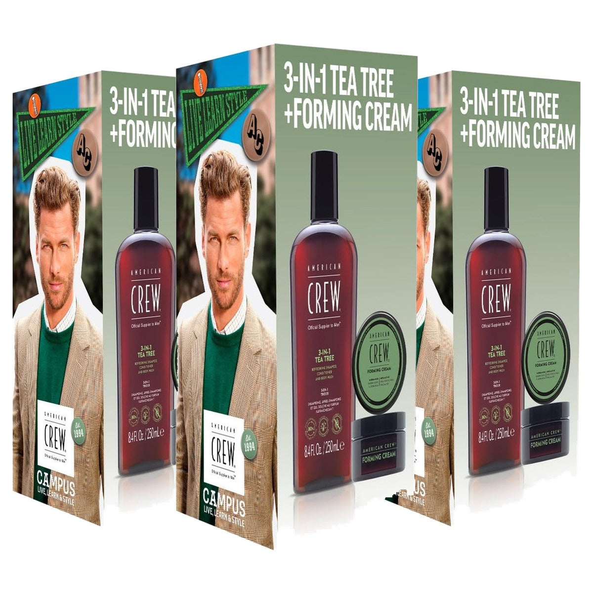 American Crew Duo Set 3-in-1 Tea Tree Shampoo, Conditioner & Body Wash 250 ml + Forming Cream 50 g - 3-pack