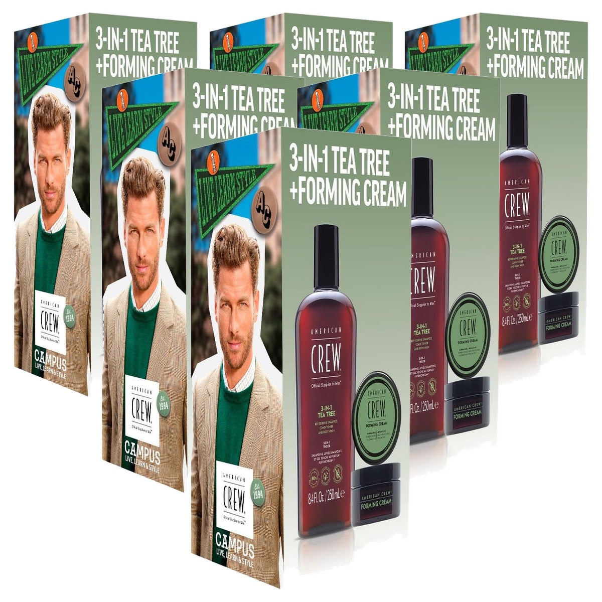 American Crew Duo Set 3-in-1 Tea Tree Shampoo, Conditioner & Body Wash 250 ml + Forming Cream 50 g - 6-pack