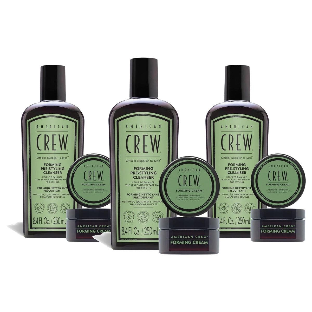 American Crew Forming Pre-Styling Shampoo 250 ml & Vormende Crème 50 g - 3-pack